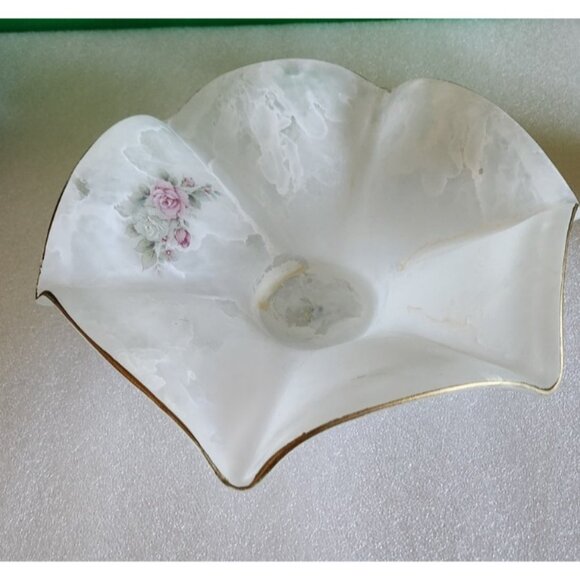 Vintage Arte Murano Frosted Glass Bowl Ruffeled edge with Roses-made in Italy - Picture 1 of 5